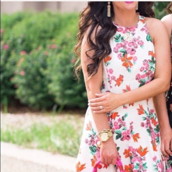 Ann Taylor  Floral Halter Bow Back Flare Dress - Picture 3 of 5